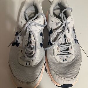 Under Armour Kids Gray and Navy Sneakers with Light Pink Accents
